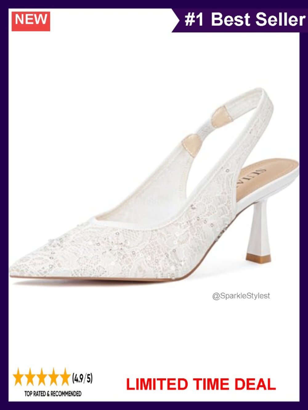 Slingback Kitten Heel Lace Mesh Pointed Toe Pumps